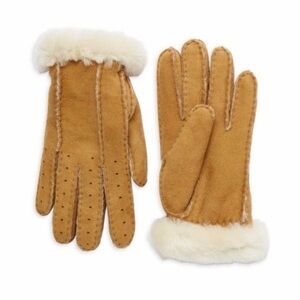 UGG Shearling Perforated Gloves-M Chestnut